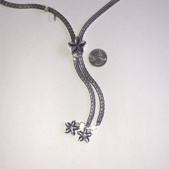 Vintage Chunky Silver Tone Adjustable Floral Pendant Boho Necklace - Picture 6 of 7